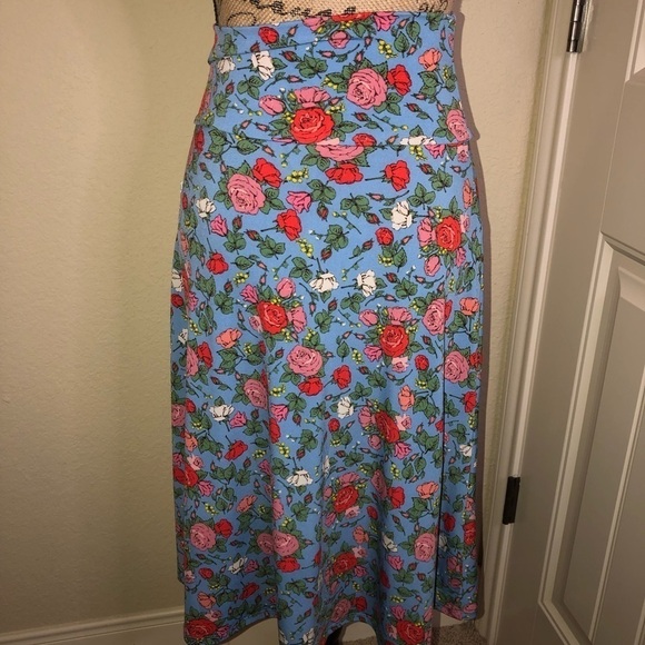 NWT LuLaRoe Azure Skirt Knee Length A Line in Blue with Red & Pink Floral Sz XS - Picture 5 of 6